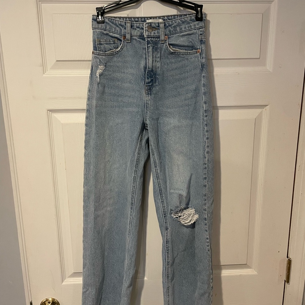 H&M Blue Straight Leg Jeans High-Waisted Vintage Style